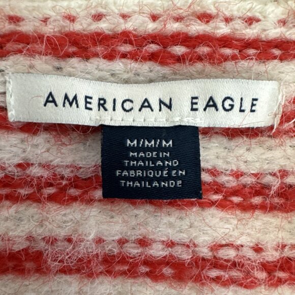 American Eagle Women's M Crew Sweater LS Red Cream Striped EUC - Picture 7 of 10